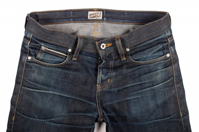 Well worn – natural fades in a standard Naked & Famous jean denimhunters