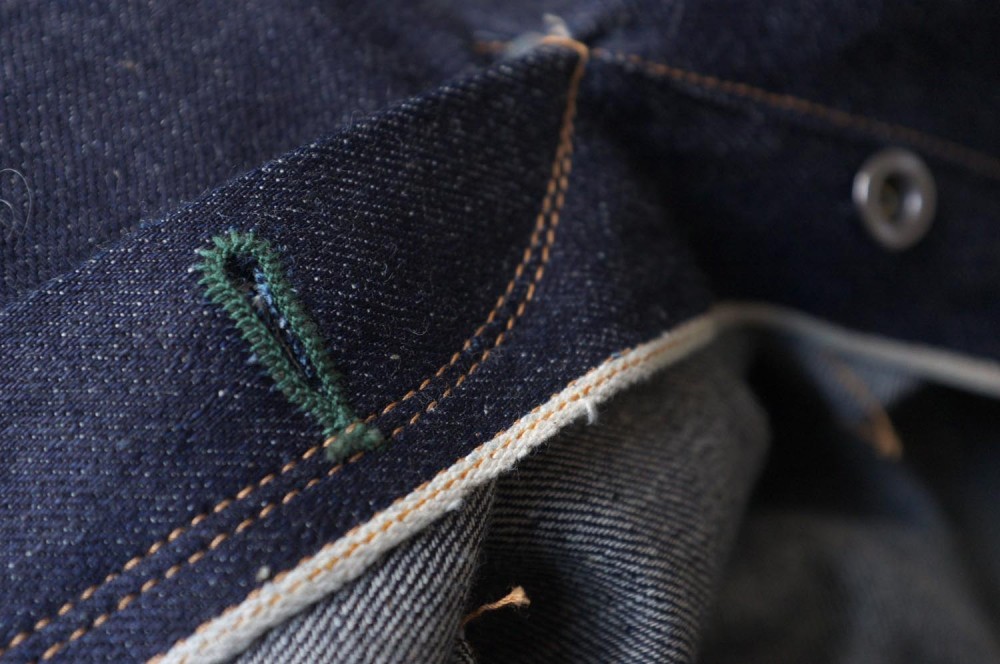 Brown-duck & Digger Rough Rider Jeans - One piece fly and green thread button hole stitching