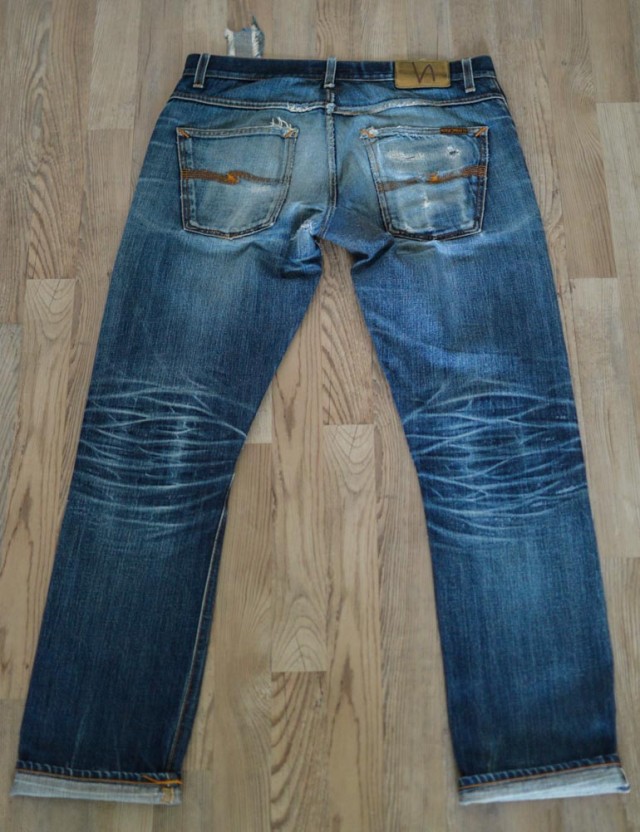 Jarno Sikken's 2.5-year-old Nudie Jeans Grim Tim Orange Selvage jeans - back - These Nudie Jeans Got a Dutchman Hooked on Raw Denim