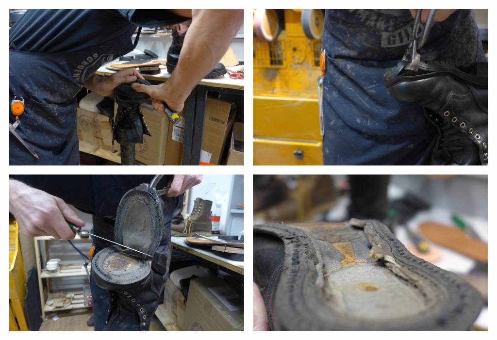 Red Wing resoling in Europe by Ger Wijsman of Wijsman Cobblers in Delft, The Netherlands - removing original Vibram outsole of 699 Logger