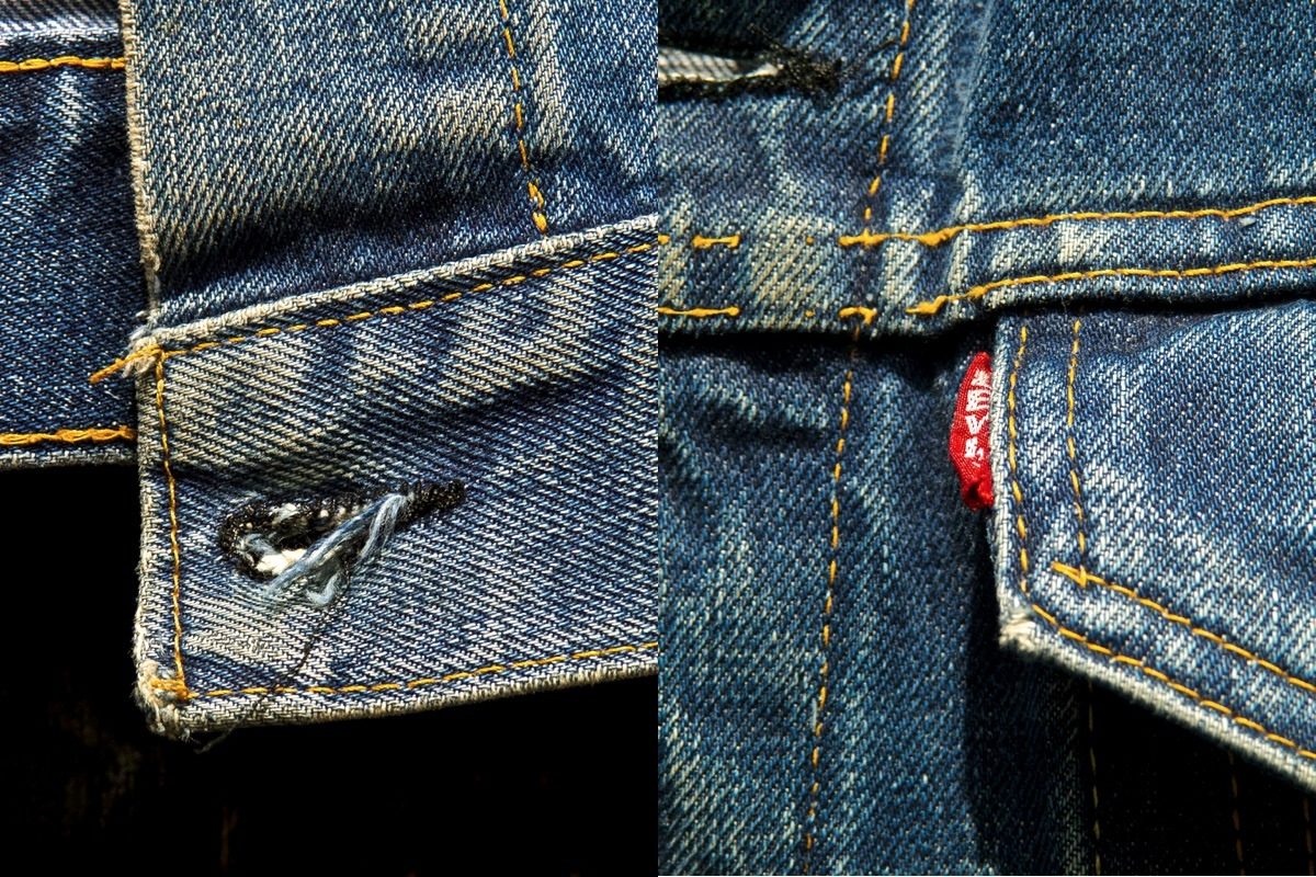 Type III denim jacket cut-off Big E red tab and buttonhole