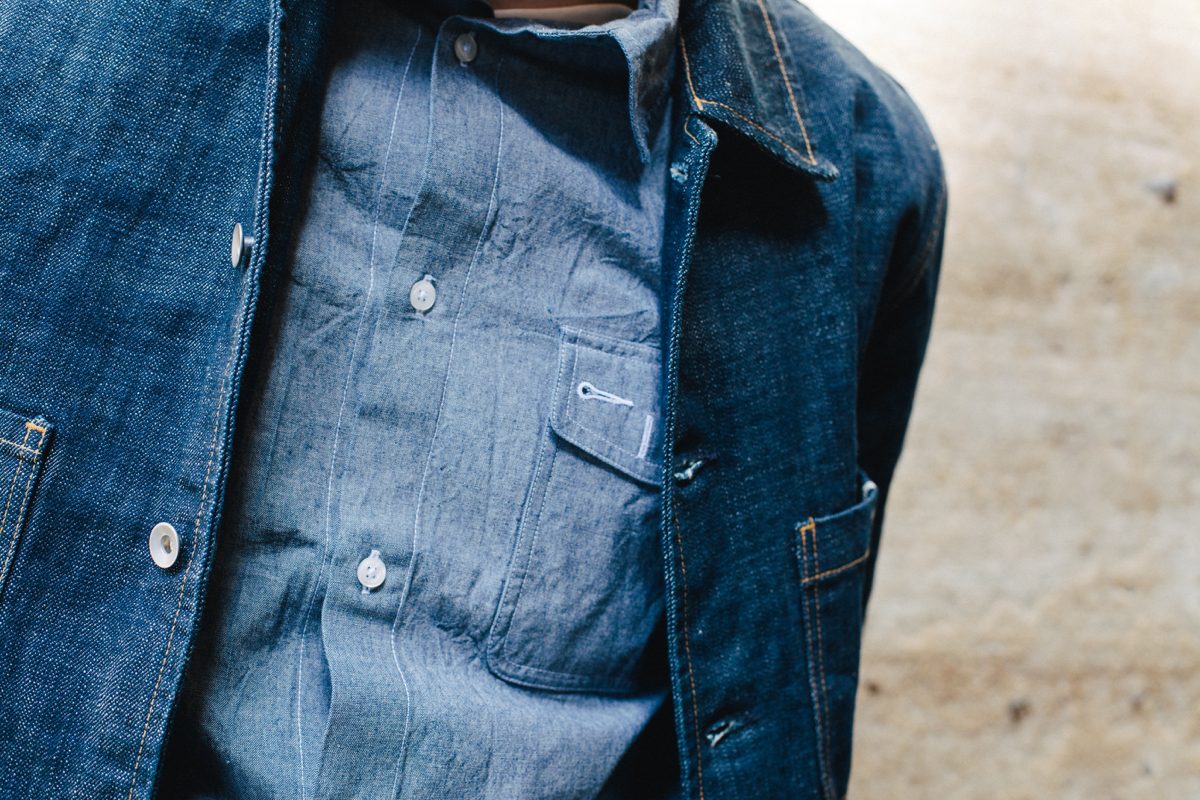 Universal Works Workshop Denim collection chambray worker shirt